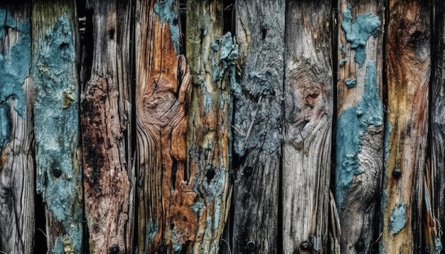 Weathered timber planks create rustic table backdrop generated by AI