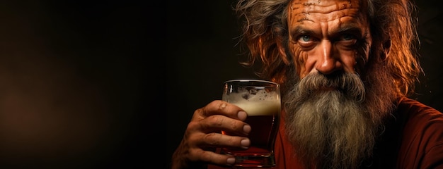 Foto gratuita banner web con spazio per il concetto di uomo adulto barbuto leprechaun che tiene una tazza di birra