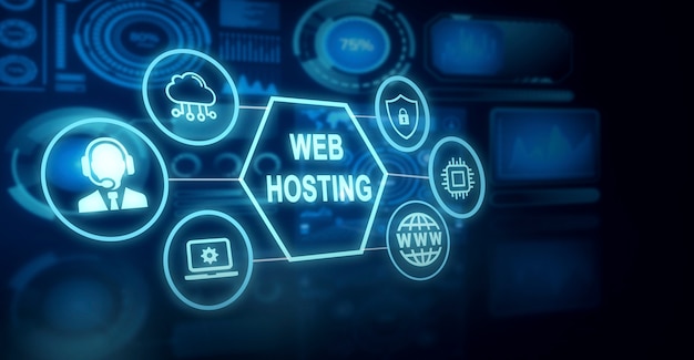 Concetto di hosting di siti web con schermo