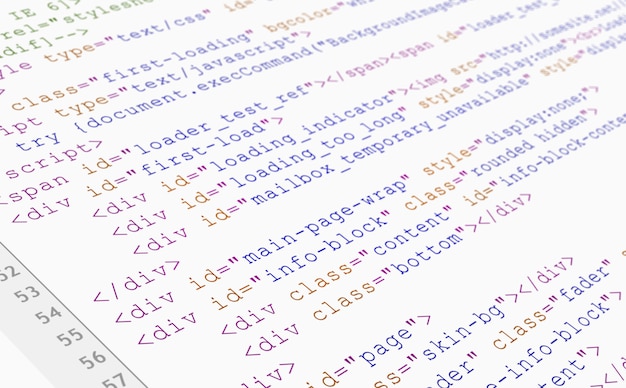 Website HTML code browser view printed on white paper, closeup view.