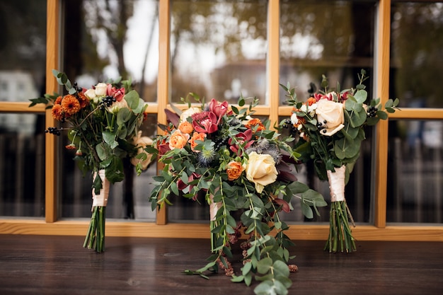 Wedding bouqeut by the window