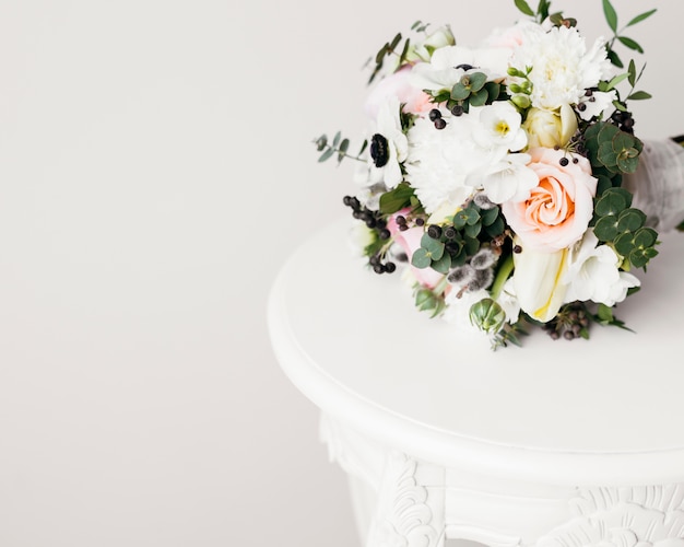 Wedding bouquet on table