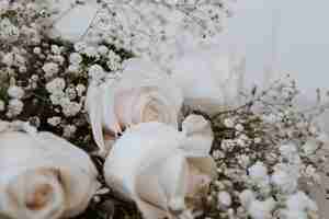 Free photo wedding bouquet of white roses with paniculata