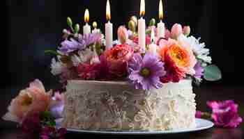 Free photo wedding cake chocolate indulgence sweet cream strawberry bouquet love celebration generated by artificial intelligence