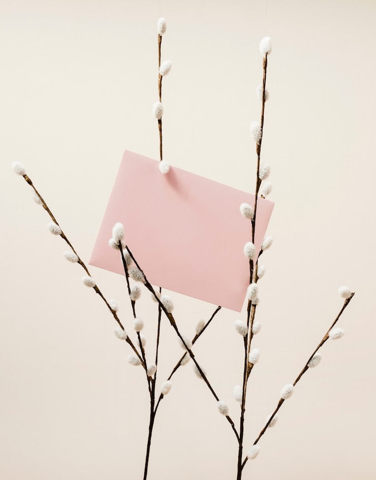 Free Photo wedding card with cotton branches