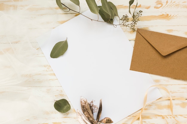 Wedding card with leaves branches