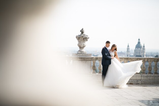 Wedding couple on their wedding day in Budapest