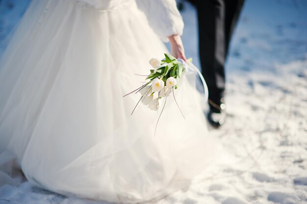 Wedding couple at the winter day