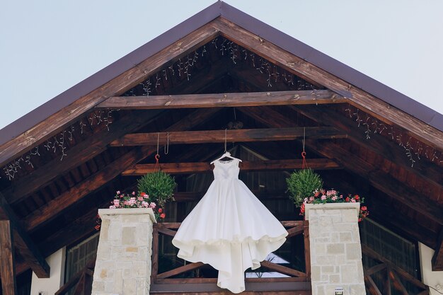 Wedding dress on a hanger