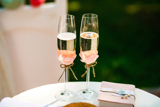 The wedding glasses of champagne