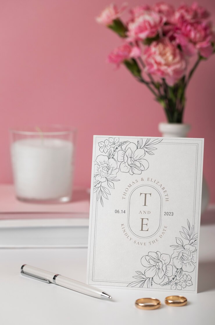 Free Photo wedding invitation and flowers arrangement