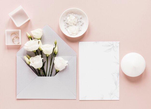 Wedding invitation with blooming flowers