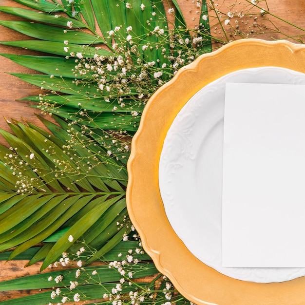 Wedding menu concept with empty plate