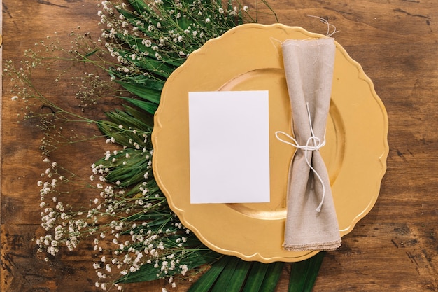 Wedding menu concept with plate