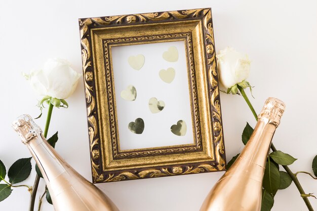 Wedding ornaments with champagne bottle