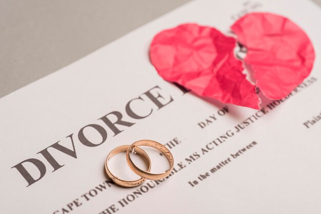Wedding rings on divorce paper