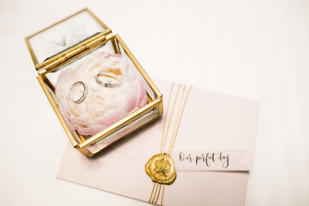 Wedding rings on white background