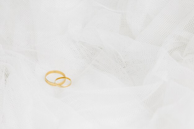 Wedding rings with bridal veil