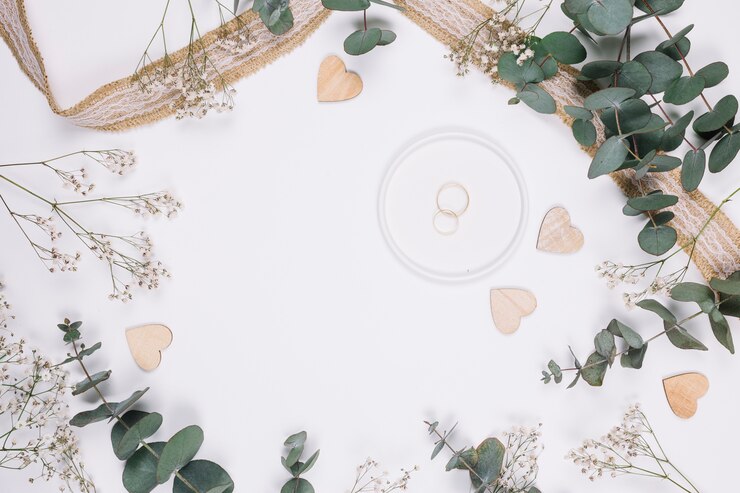 Free Photo wedding rings with natural decoration