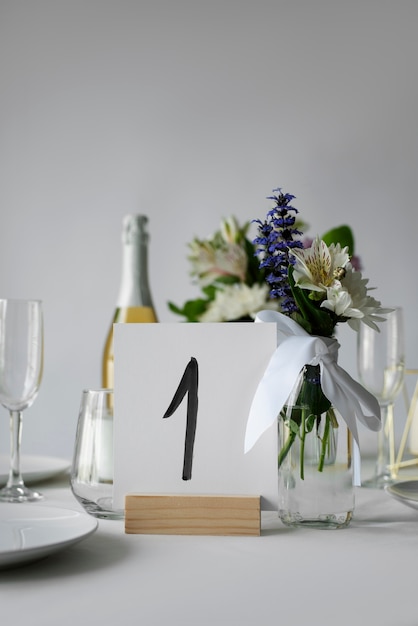 Wedding table arrangement with flowers