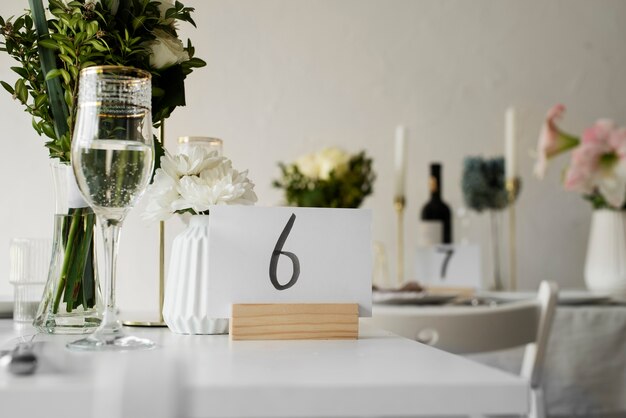 Wedding table arrangement with flowers