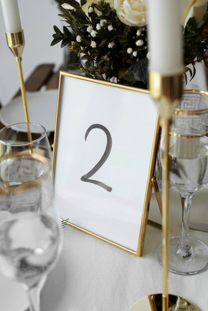 Wedding table number and plants arrangement
