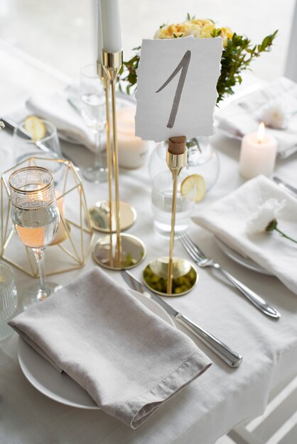 Wedding table number with glasses