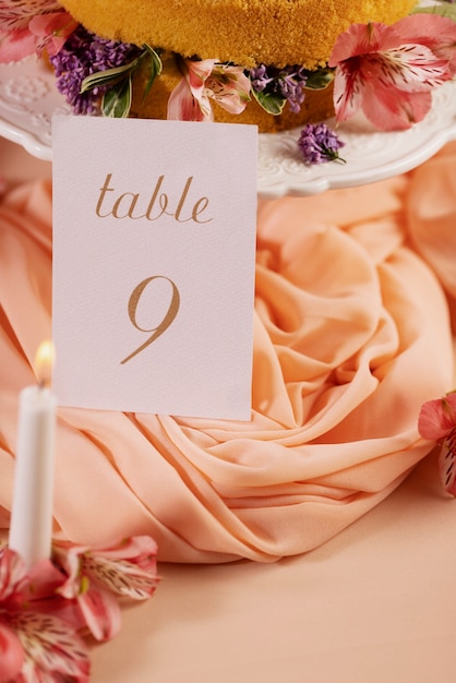 Wedding table with cake and number