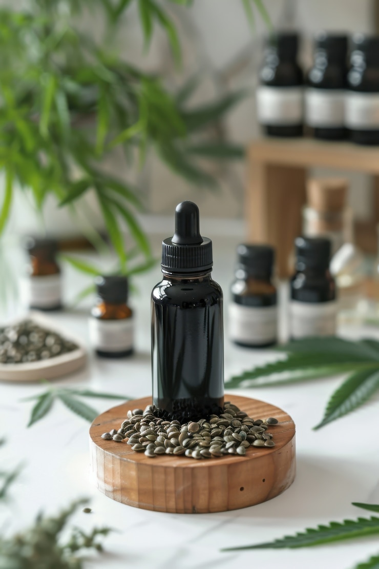 Free Photo weed leaves oil product still life