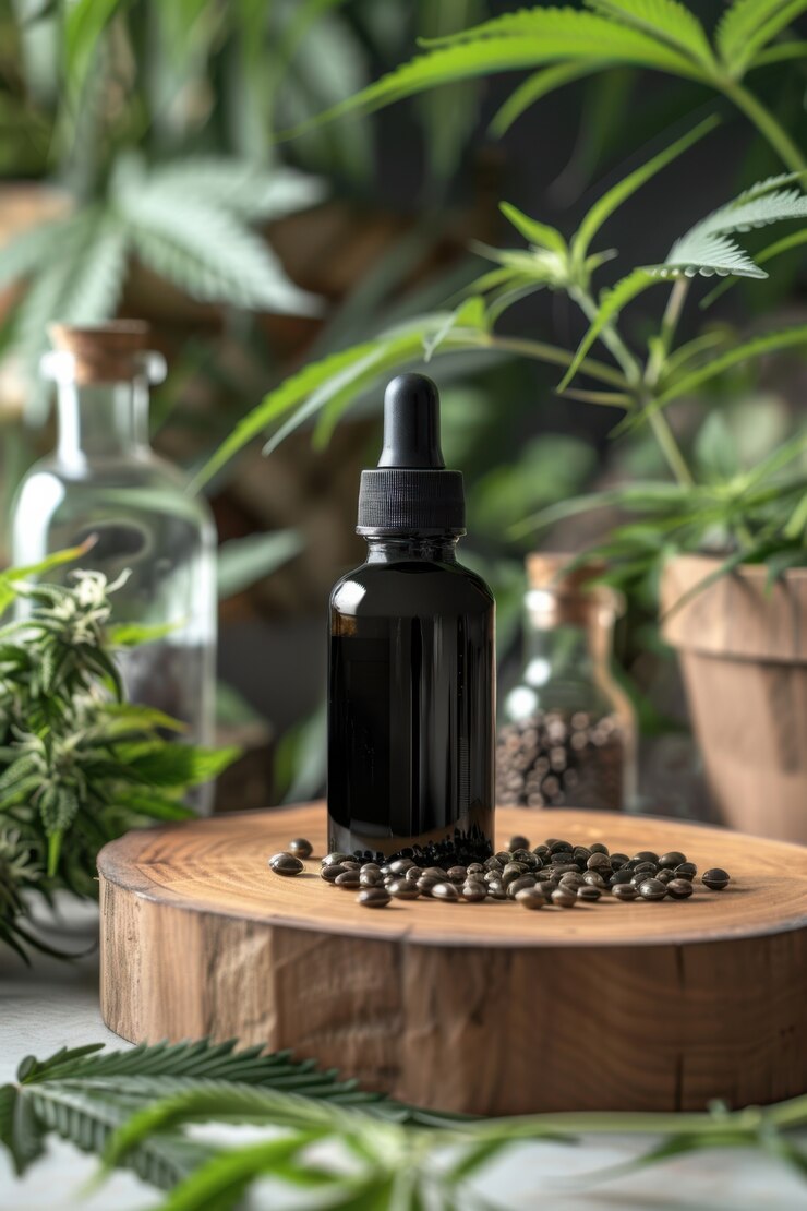 Free Photo weed leaves oil product still life