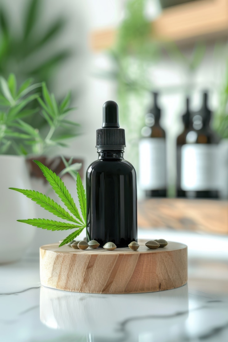 Free Photo weed leaves oil product still life