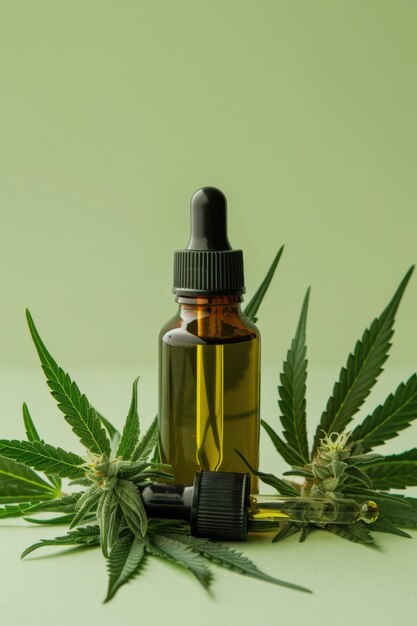 Weed leaves oil product still life