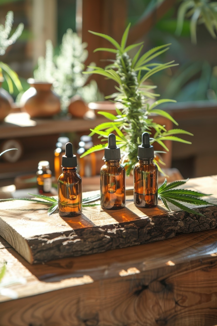 Free Photo weed leaves oil product still life