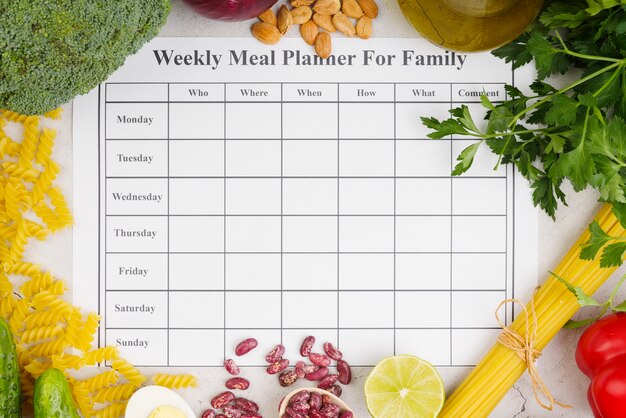 家族の概念のための毎週の食事プランナー
