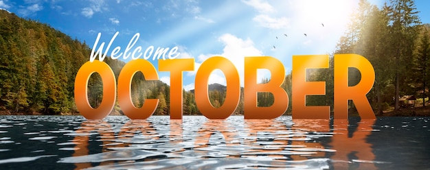 Welcome october landscape with lake