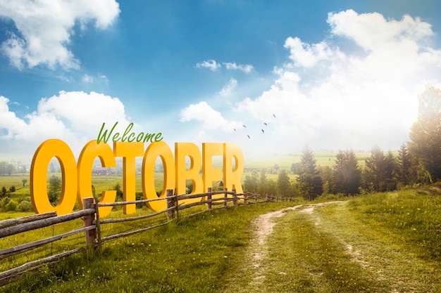 Welcome october serene landscape with path