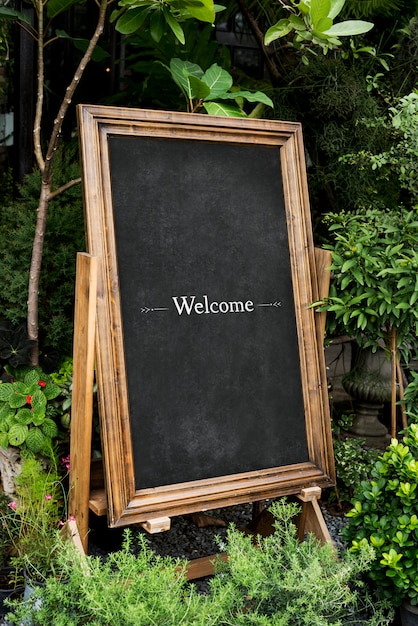 Welcome wooden frame board mockup