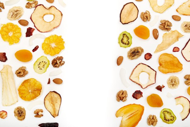 Well laid out dried fruits and nuts on table