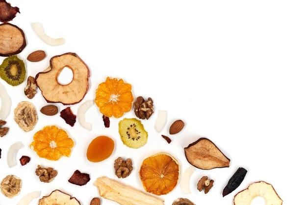 Well laid out dried fruits and nuts on table