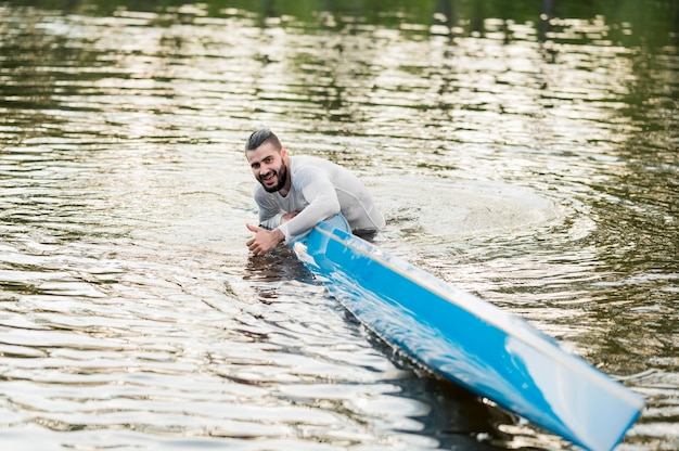 Wet man showing approval