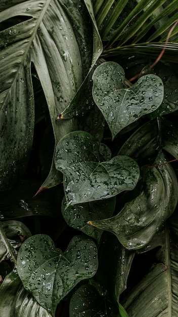 Wet monstera plant leaves mobile wallpaper