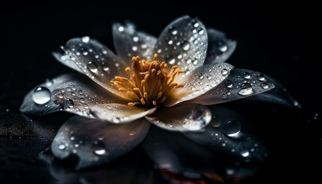 Wet petals reflect beauty in nature tranquility generated by AI