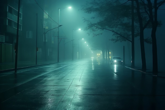 Мокрая улица в темной атмосфере