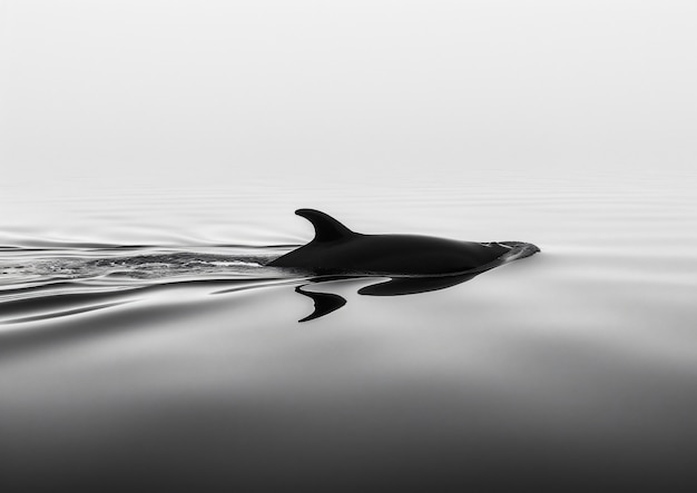 Бесплатное фото Кит в дикой природе в черно-белом