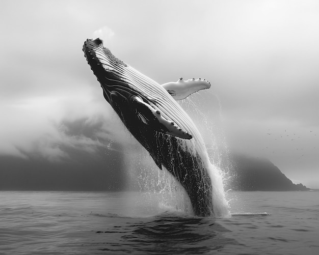 Foto gratuita la balena in natura in bianco e nero