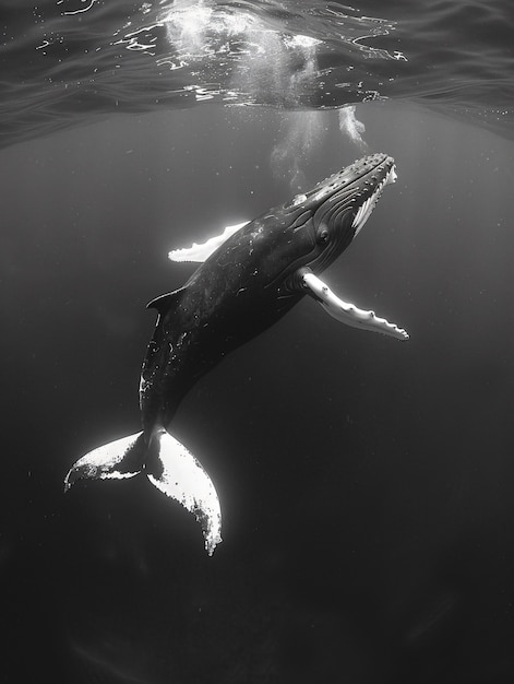 Foto gratuita la balena in natura in bianco e nero