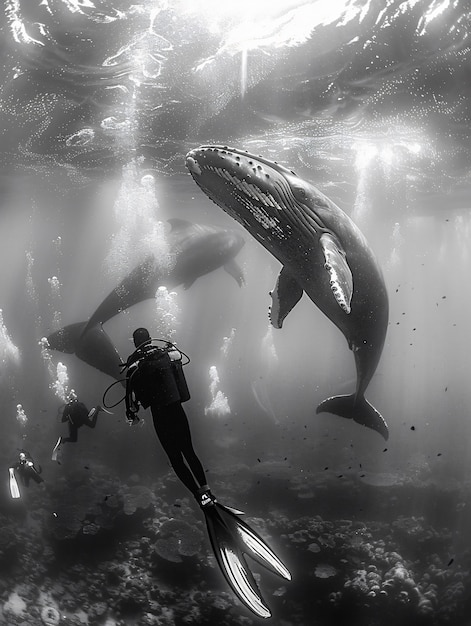 Free photo whale in the wild in black and white