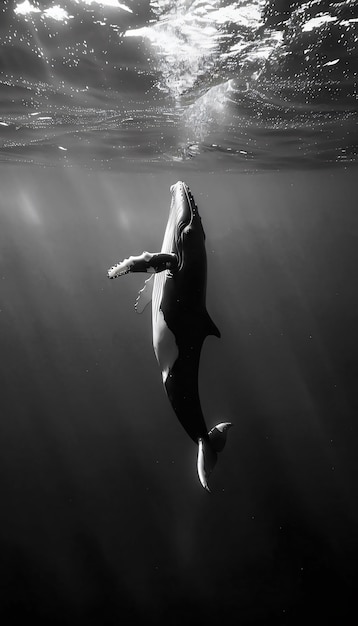 Free photo whale in the wild in black and white