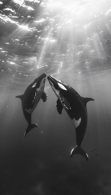 Foto gratuita la balena in natura in bianco e nero