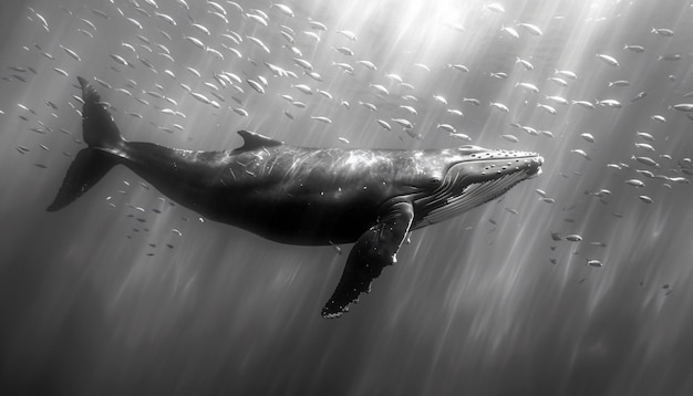 Foto gratuita la balena in natura in bianco e nero